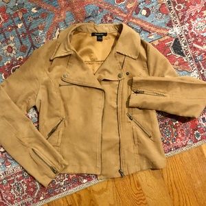 Camel faux suede lightweight moto jacket
